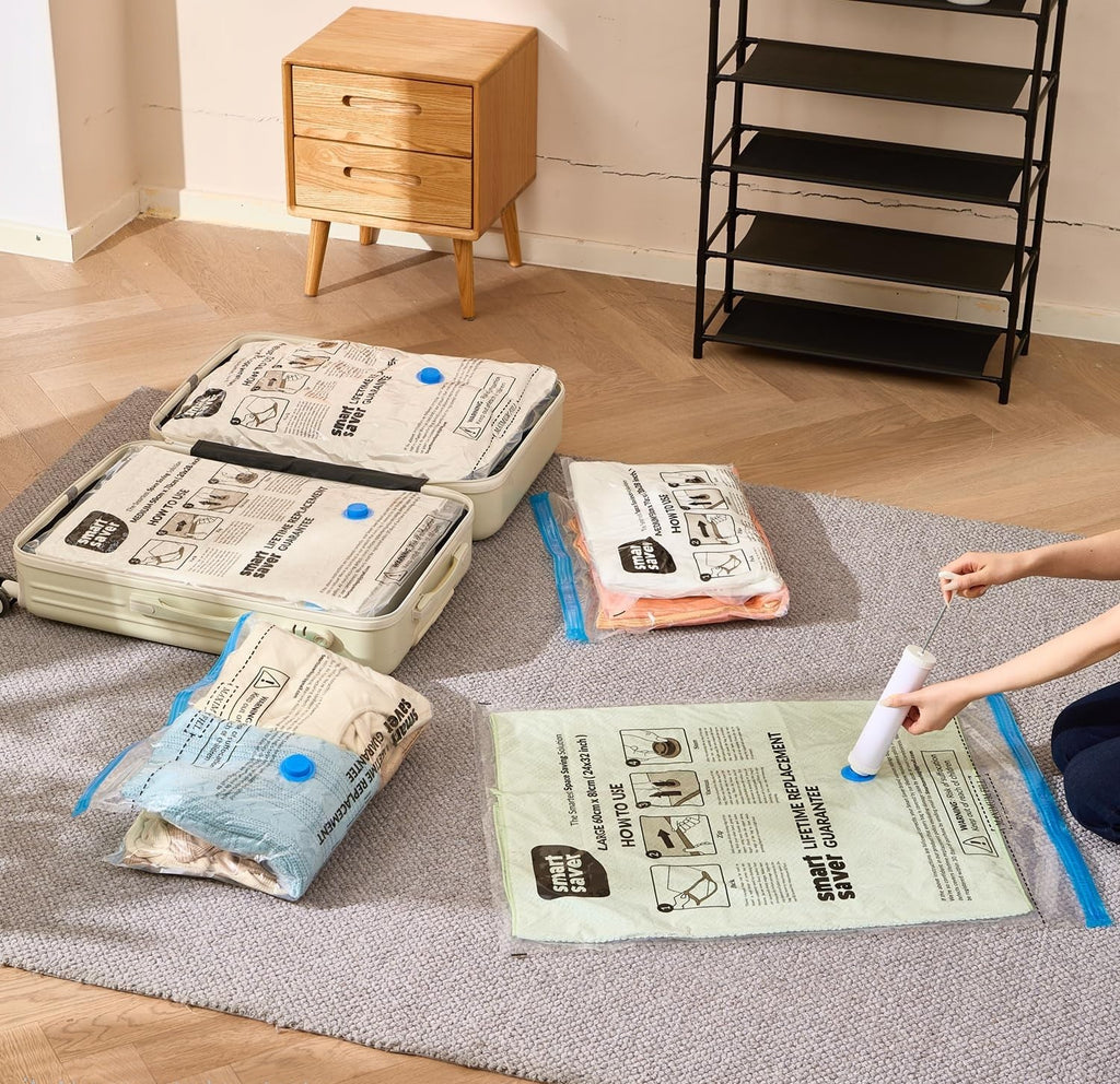 SpaceZip Vacuum Storage Bags - 5 Large Reusable Compression Bags with Hand Pump