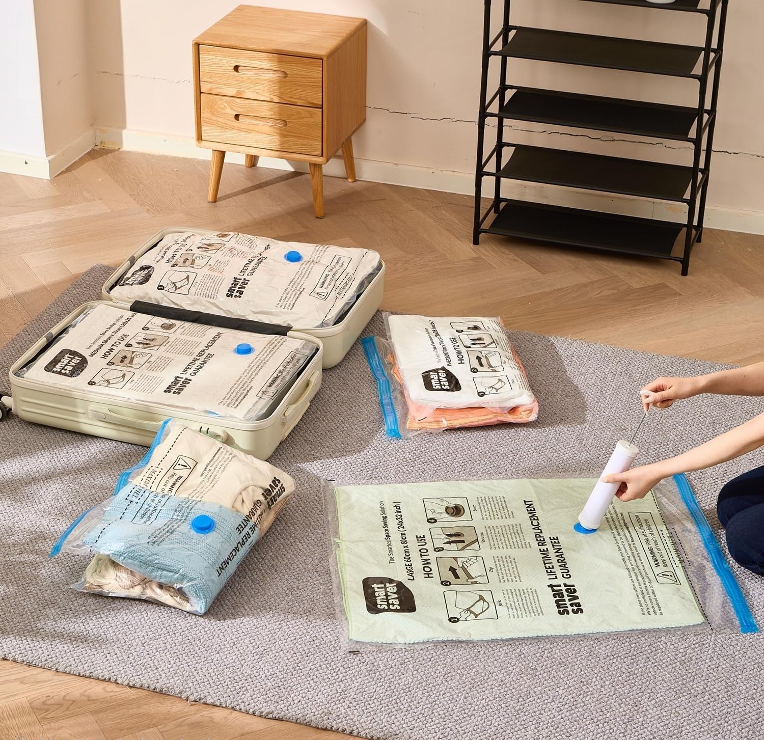 SpaceZip Vacuum Storage Bags - 5 Large Reusable Compression Bags with Hand Pump