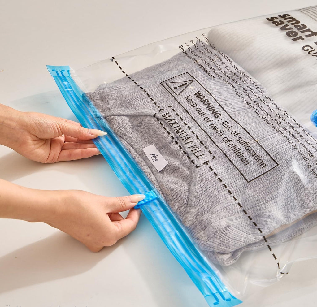 SpaceZip Vacuum Storage Bags - 5 Large Reusable Compression Bags with Hand Pump