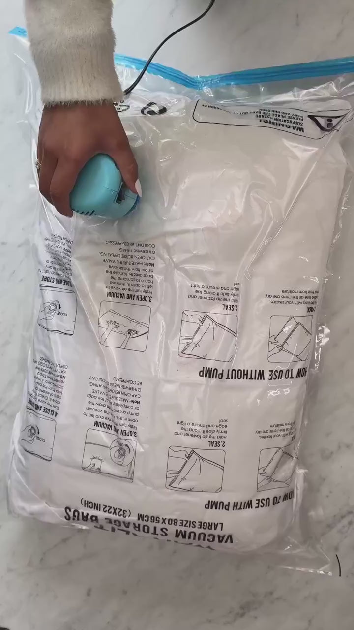 SpaceZip Vacuum Storage Bags - 5 Large Reusable Compression Bags with Hand Pump